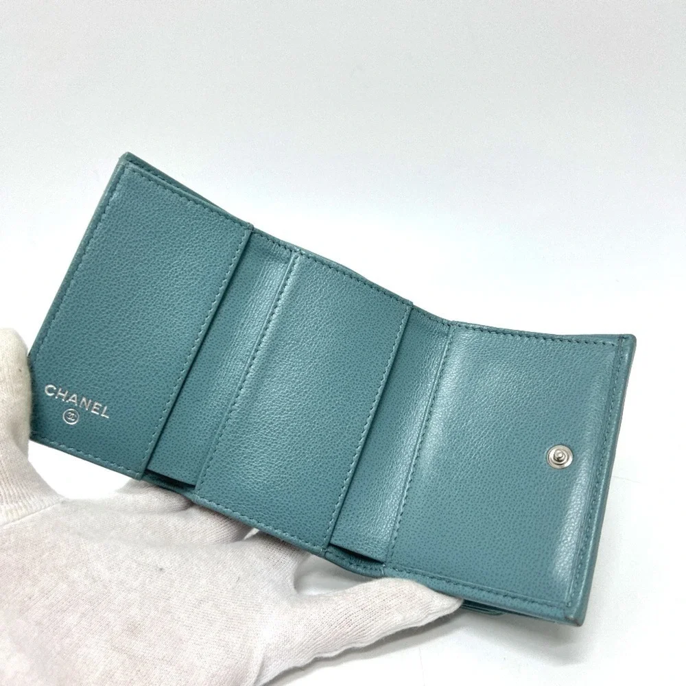 CHANEL Blue Leather Logo Wallet